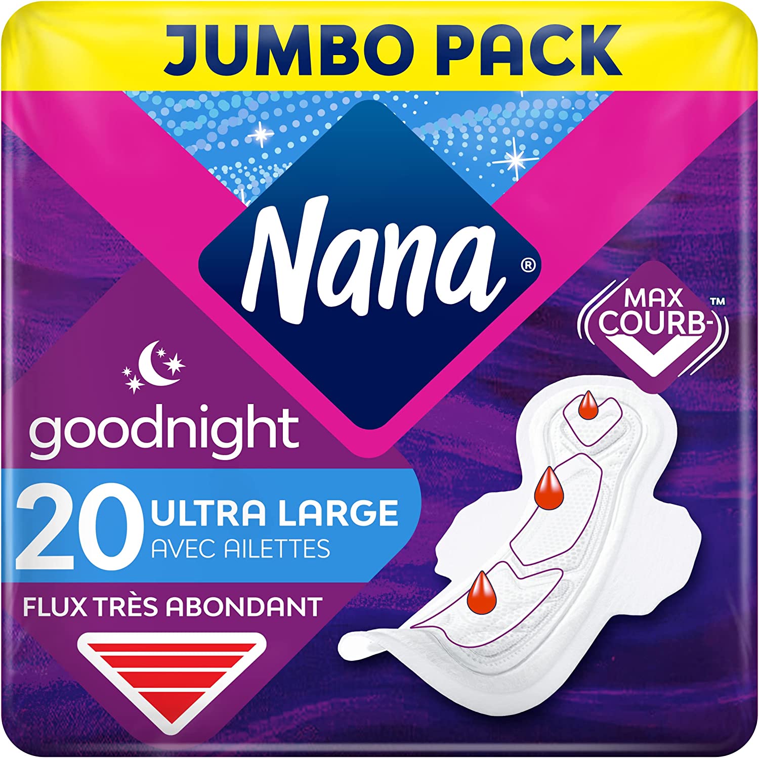 Serviettes Hygiéniques Nana Ultra Goodnight Large Avec Ailettes - Flux –  APERO93
